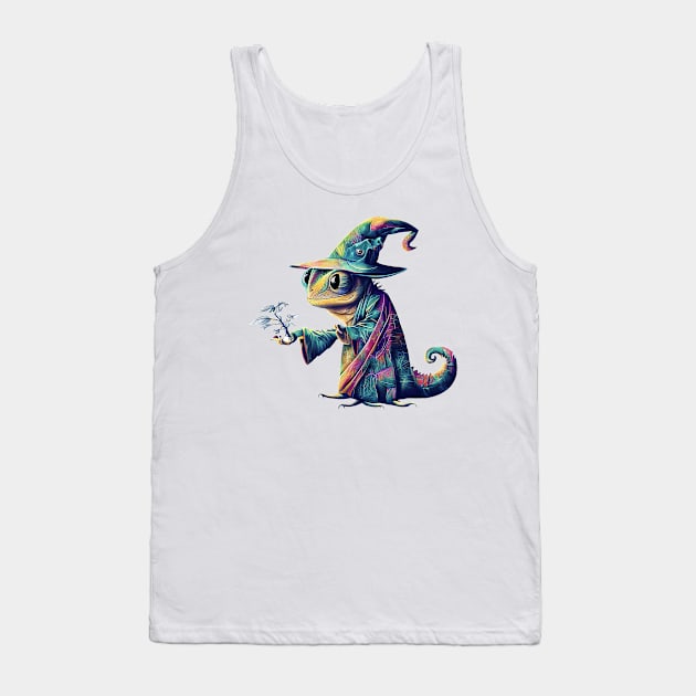 Antropomorphic Chameleon in a Wizard Robe Tank Top by thematics